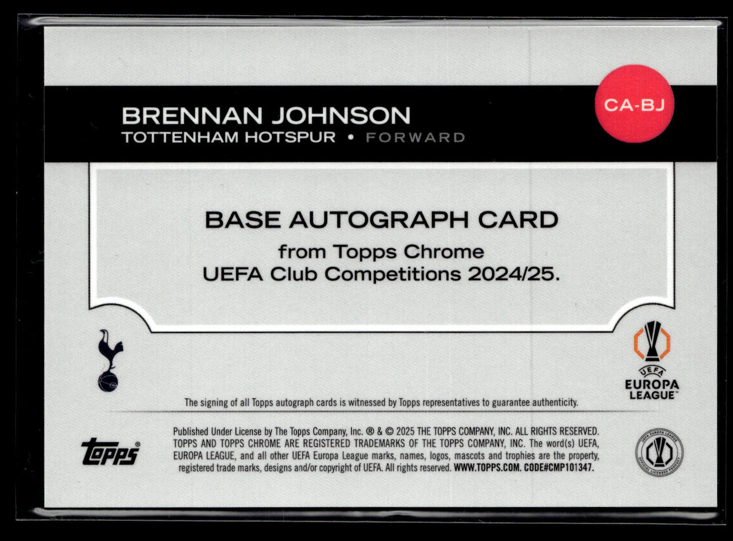2024-25 Brennan Johnson 028/150 Autographe Topps Chrome UEFA Club Competitions