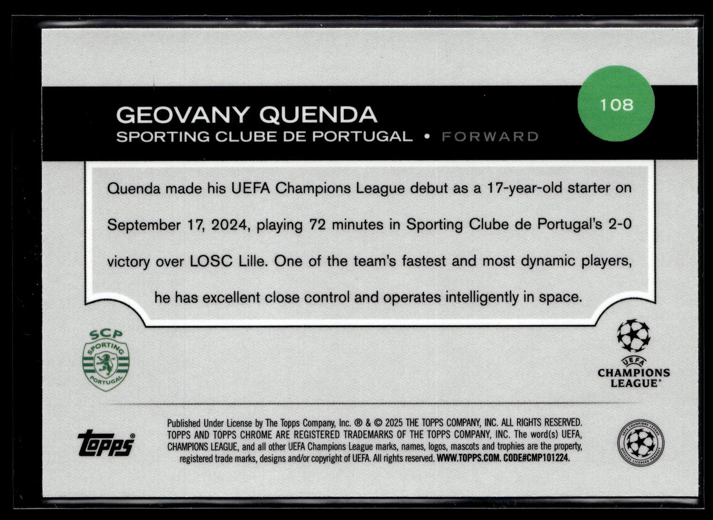 2024-25 Geovany Quenda 054/150 Topps Chrome UEFA Club Competitions