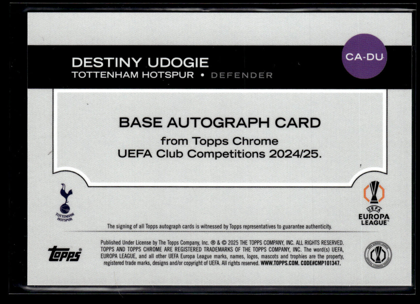 2024-25 Udogie 094/150 Autographe Topps Chrome UEFA Club Competitions