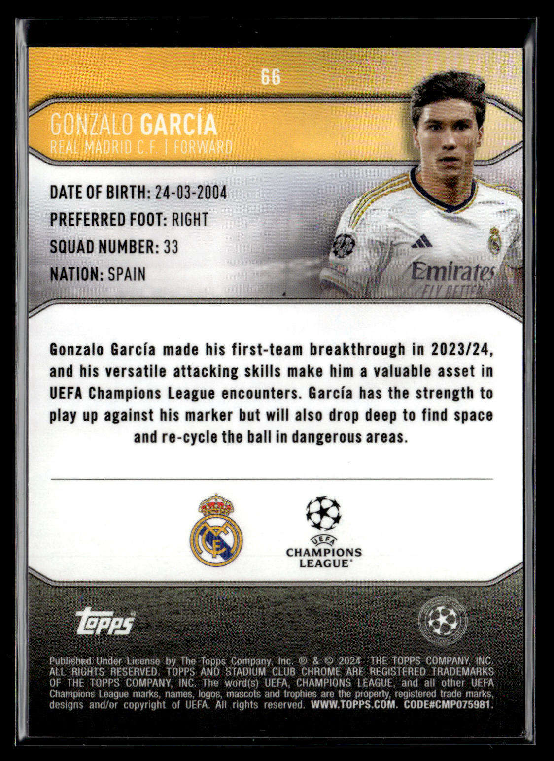 2023-24 Gonzalo Garcia 19/50 Topps Stadium Chrome UCC Members Only