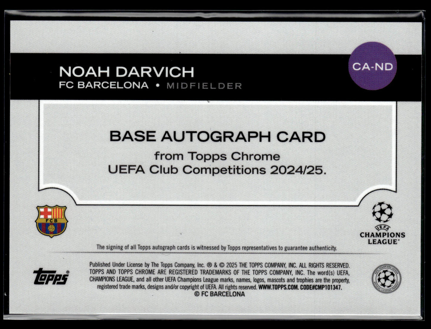2024-25 Noah Darvich 03/75 Autographe RC Topps Chrome UCC