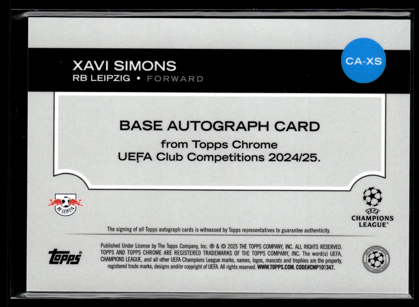 2024-25 Xavi Simons 02/10 Autographe Topps Chrome UCC