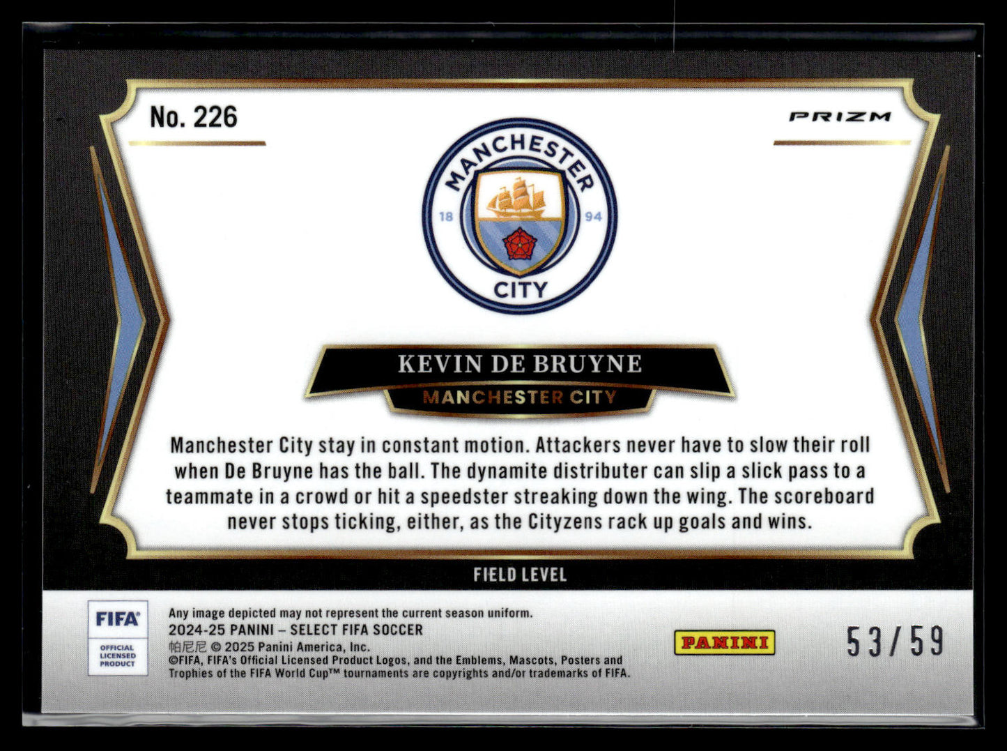 2024-25 Kevin Bruyne 53/59 Field Level Panini Select Fifa