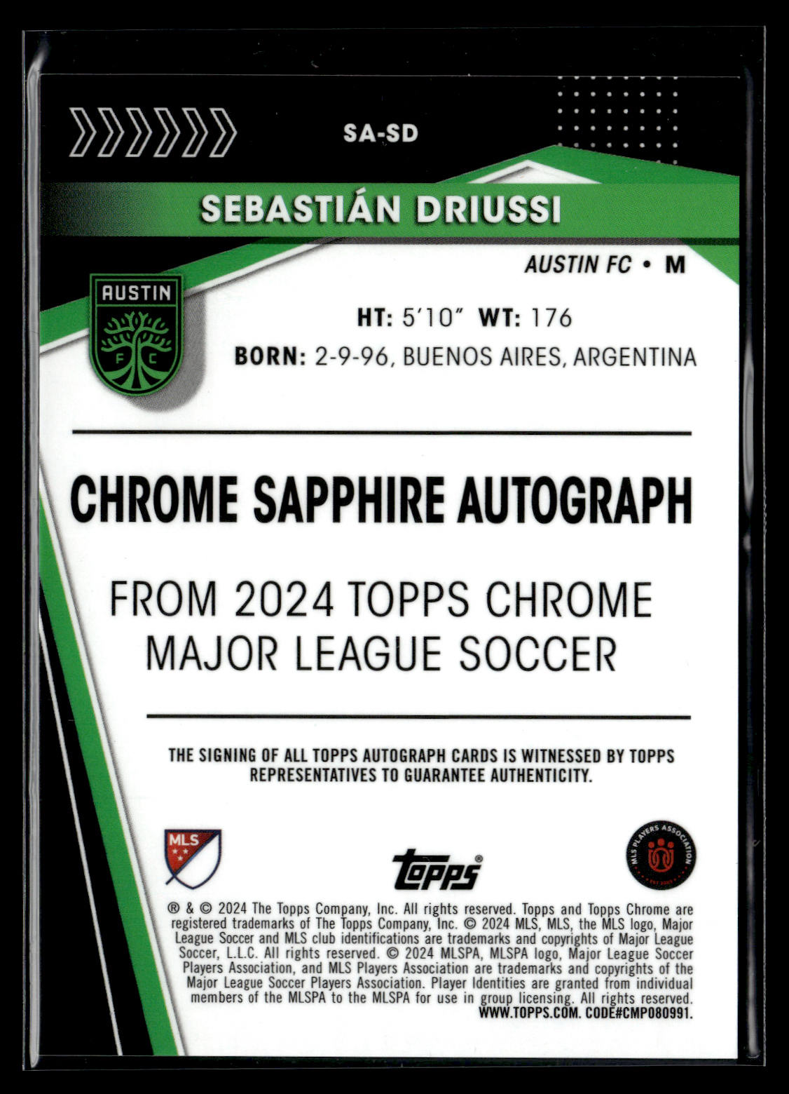 2023-24 Sebastian Driussi 5/5 Autographe Topps Chrome MLS