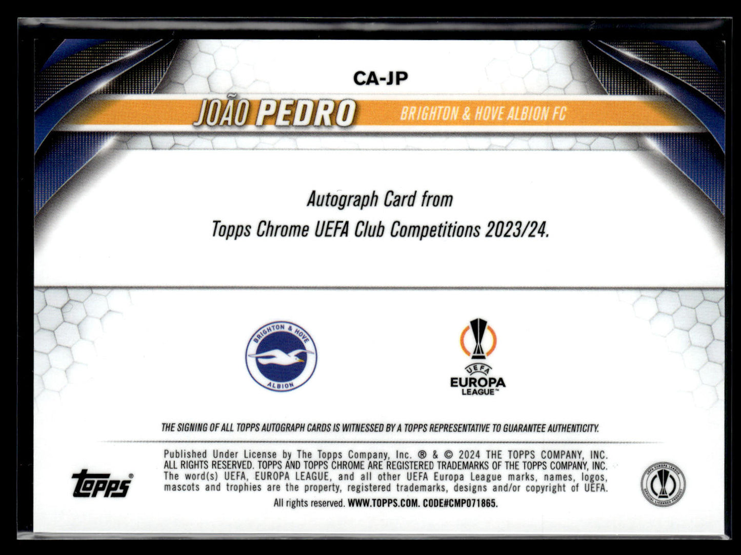 2024-25 Joao Pedro 189/199 Autographe Topps Chrome UCC