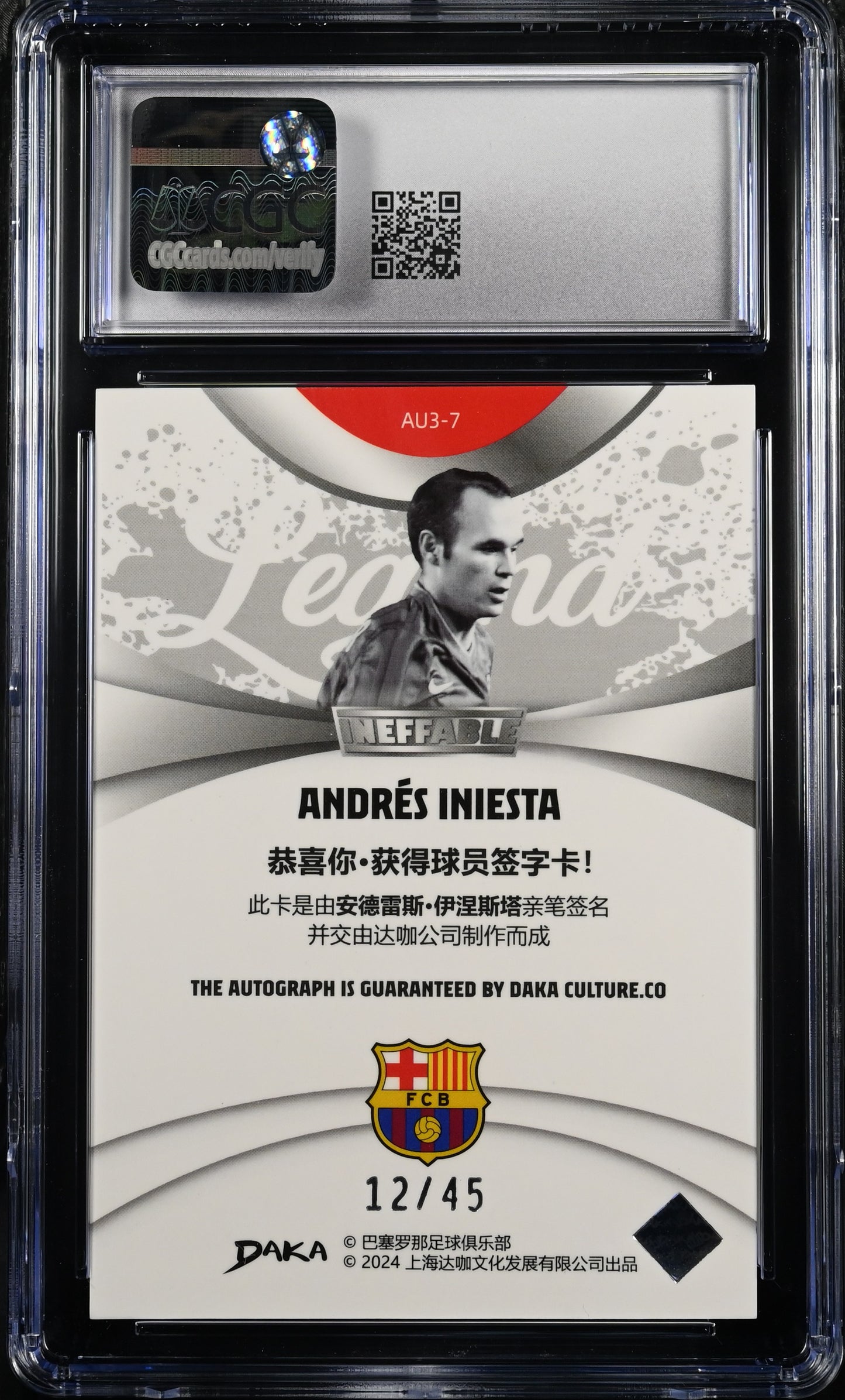 2023-24 Andres Iniesta Autographe On card Daka Ineffable Legend 12/45 CGC9