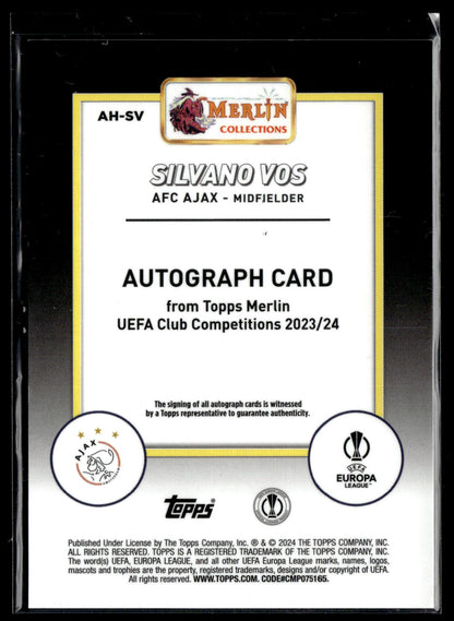 2023-24 Silvano Vos 09/25 Autographe Topps Chrome Merlin UEFA Club Competitions