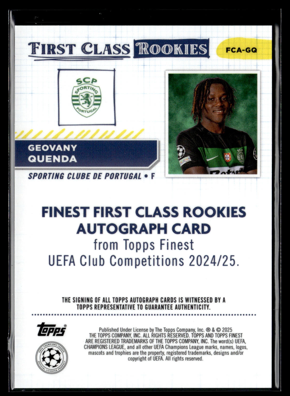 2024-25 Geovany Quenda 27/50 First Class Topps Finest UEFA Club Competitions