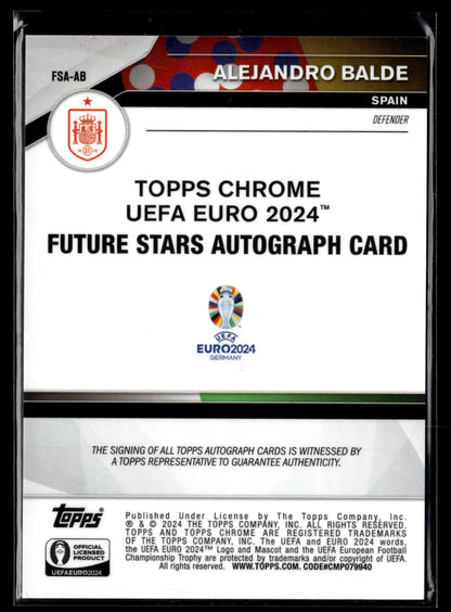 2024 Alejandro Balde Future Stars 49/50 Autographe Topps Chrome UEFA EURO