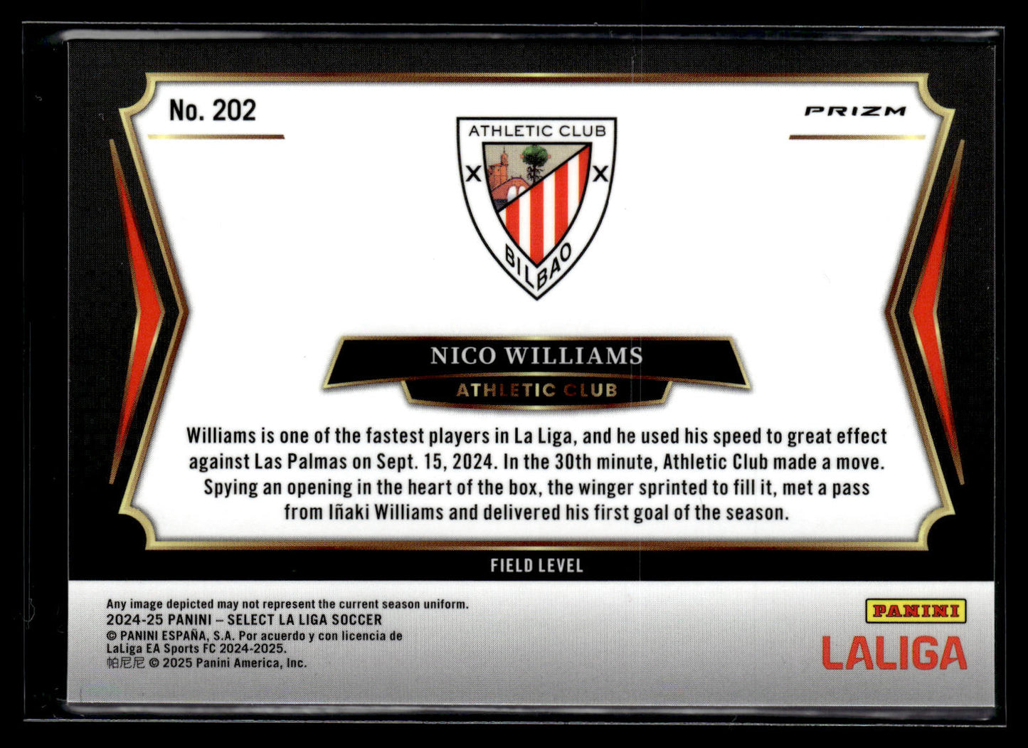 2024-25 Nico Williams White sparkle SP Panini Select Liga