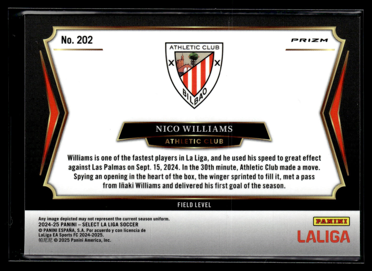2024-25 Nico Williams White sparkle SP Panini Select Liga