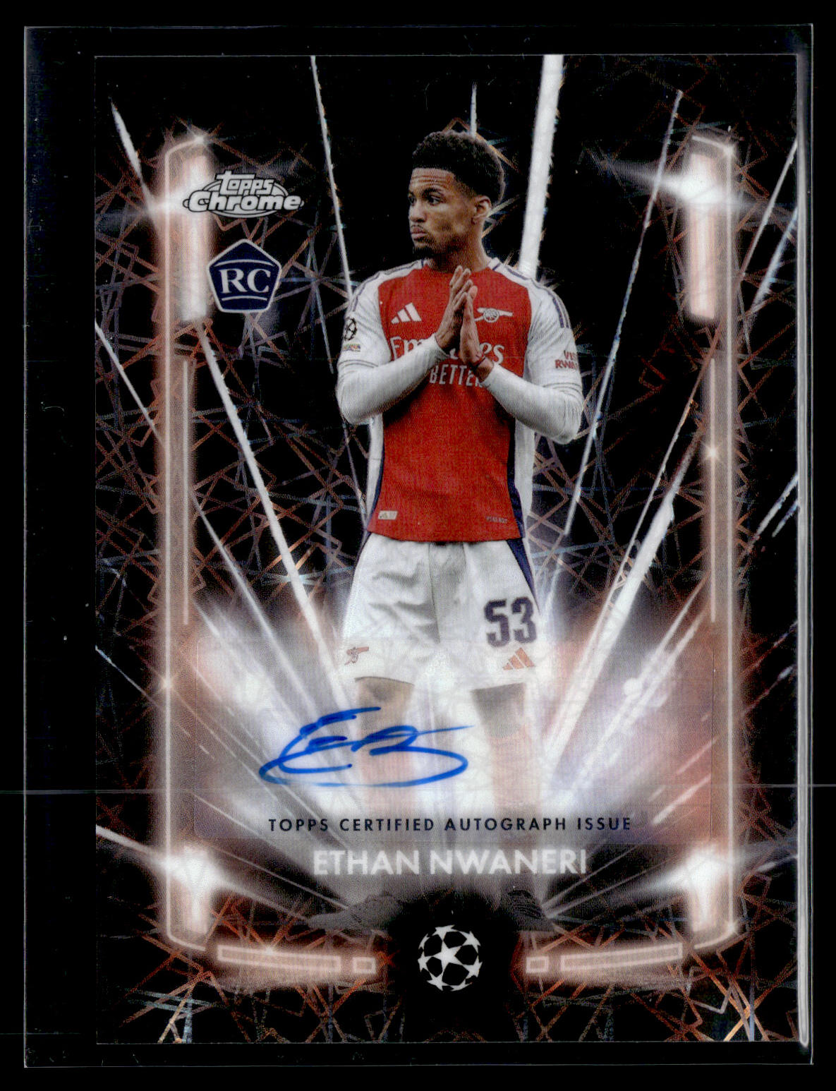2024-25 Ethan Nwaneri Autographe Black Lazer Topps Chrome UEFA Club Competitions