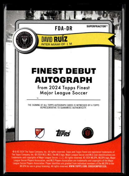 2024 David Ruíz 1/1 Autographe Superfractor Finest MLS Finest Debut