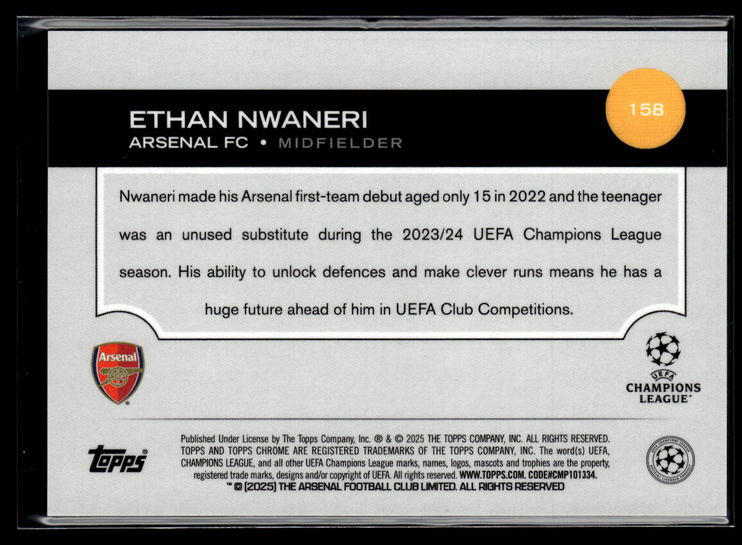 2024-25 Ethan Nwaneri Heroes Topps Chrome UEFA Club Competitions