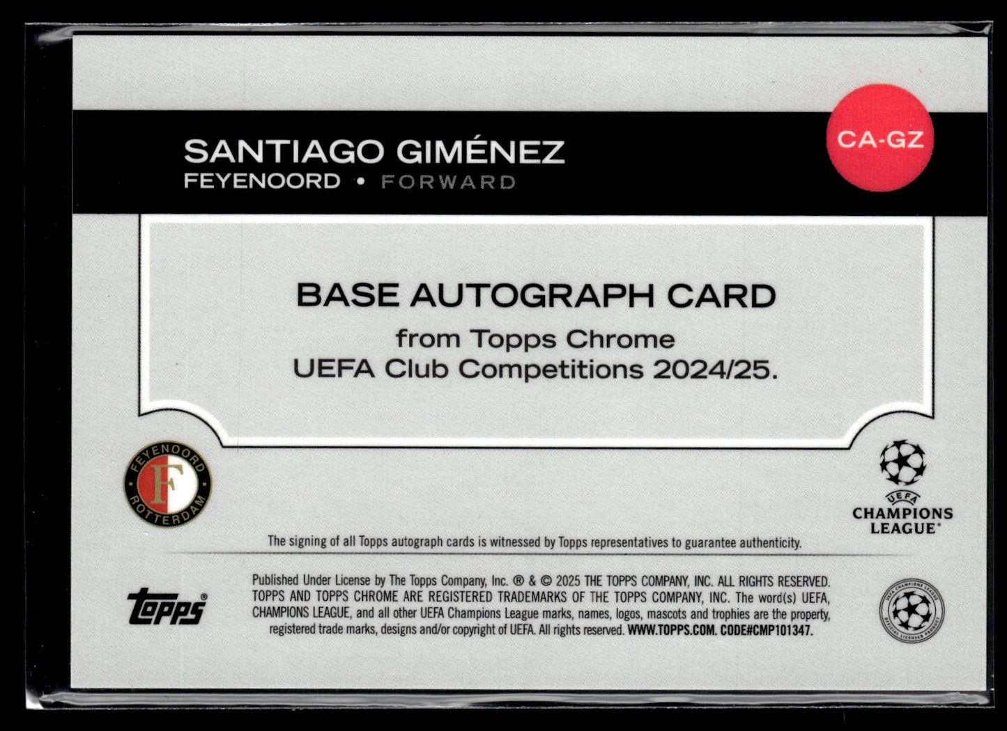 2024-25 Santiago Gimenez 106/150 Autographe Topps Chrome UCC