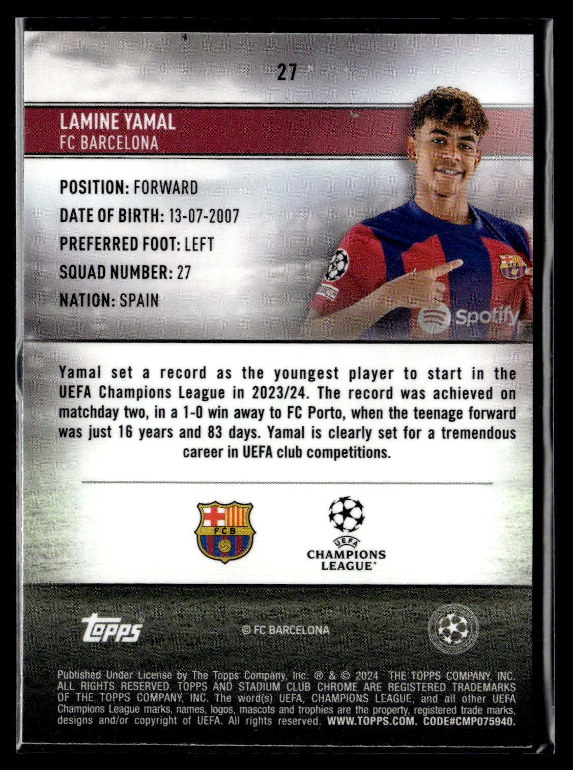 2023-24 Lamine Yamal 060/199 Stadium Club Chrome UEFA Champions League