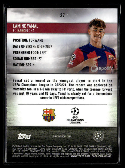 2023-24 Lamine Yamal 005/299 Stadium Club Chrome UEFA Champions League