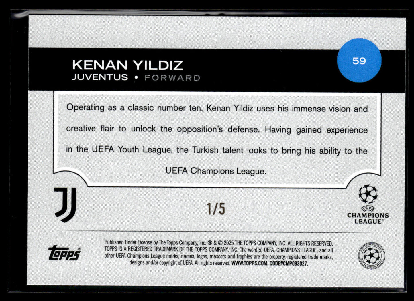 2024-25 Kenan Yildiz 1/5 Topps UEFA Club Competitions