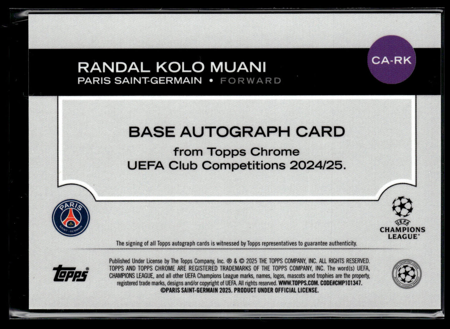 2024-25 Kolo Muani 06/10 Autographe Topps Chrome UCC