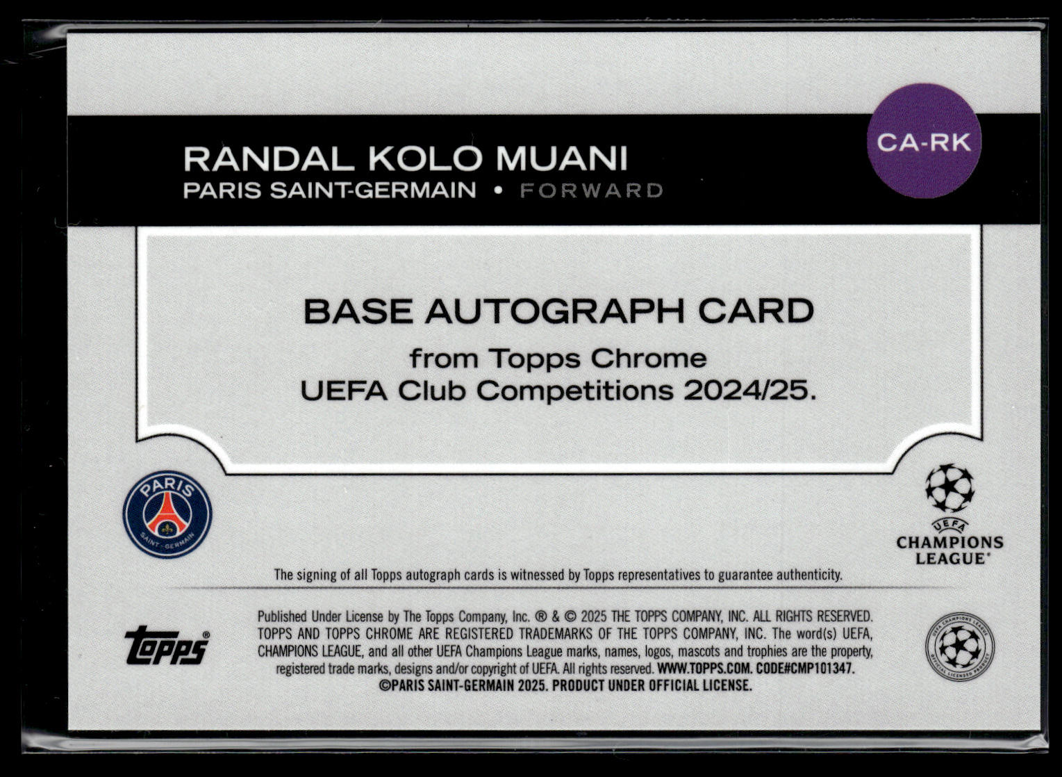 2024-25 Kolo Muani 06/10 Autographe Topps Chrome UCC