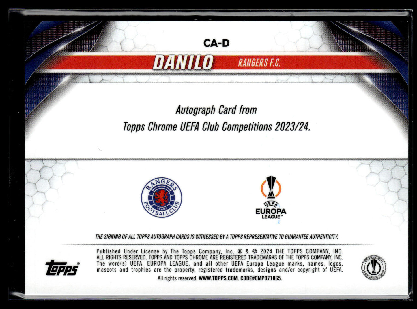 2024-25 Danilo 11/25 Autographe Topps Chrome Sapphire UCC