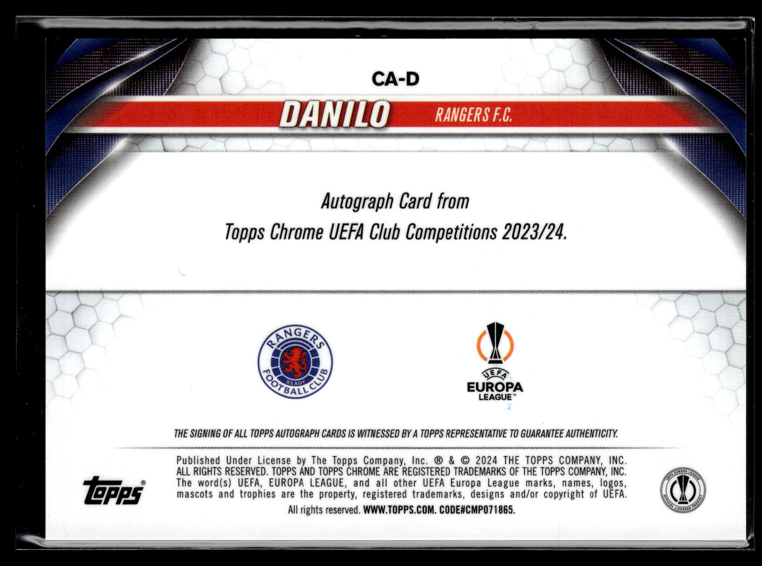 2024-25 Danilo 11/25 Autographe Topps Chrome Sapphire UCC