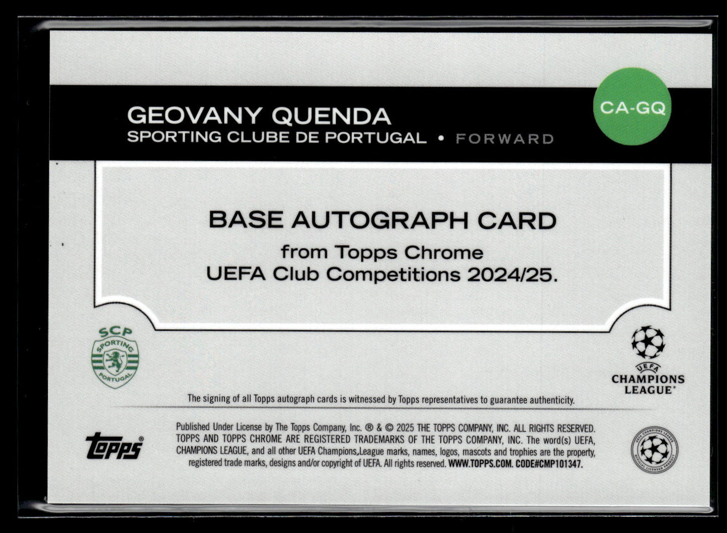 2024-25 Quenda 09/99 Autographe RC Topps Chrome UEFA Club Competitions