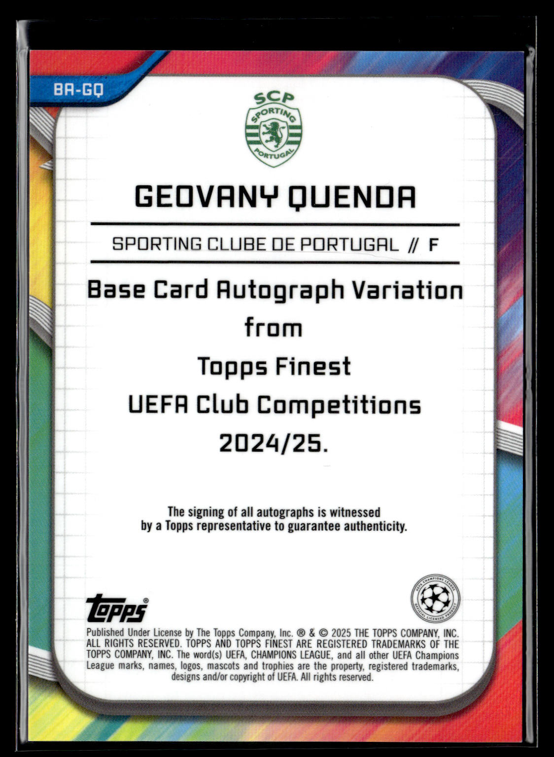2024-25 Quenda 33/99 Autographe RC Topps Finest UEFA Club Competitions