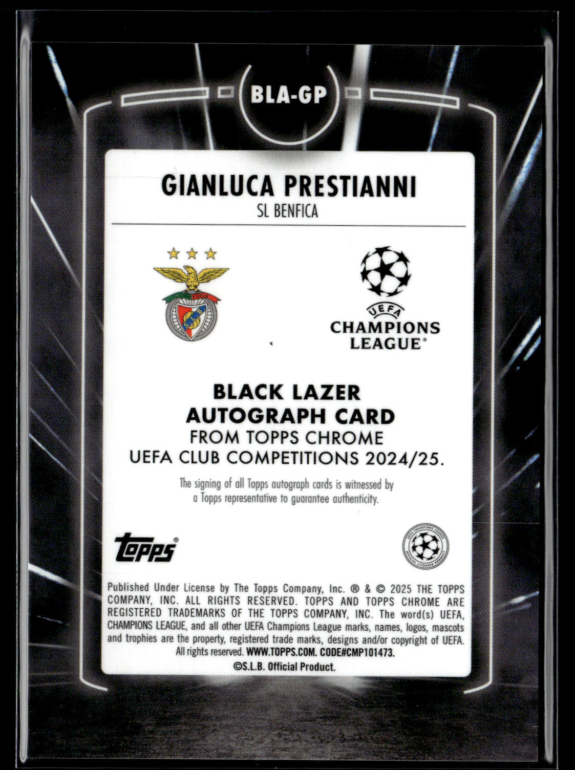 2024-25 Prestianni Autographe RC Black Lazer Topps Chrome UEFA Club Competitions
