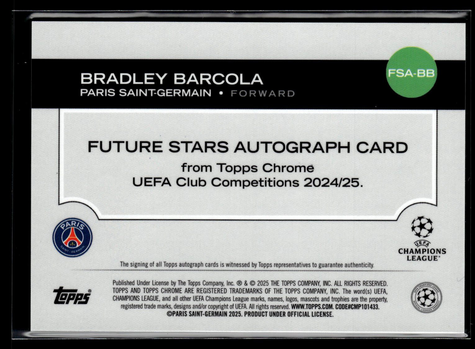 2024-25 Bradley Barcola 28/50 Autographe Topps Chrome UCC