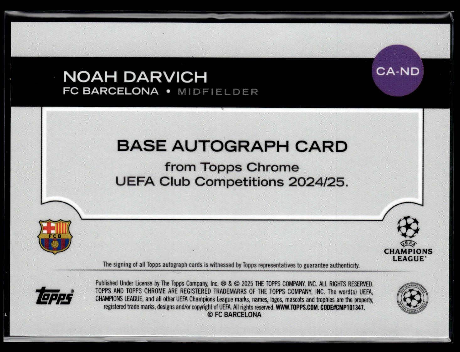2024-25 Noah Darvich 03/75 Autographe RC Topps Chrome UCC