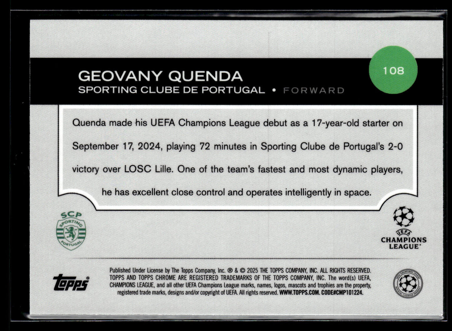 2024-25 Quenda 79/99 RC Topps Chrome UEFA Club Competitions