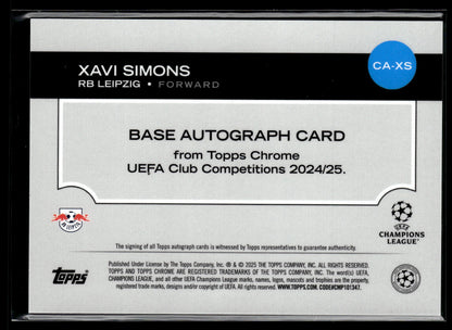 2024-25 Xavi Simons 02/10 Autographe Topps Chrome UCC