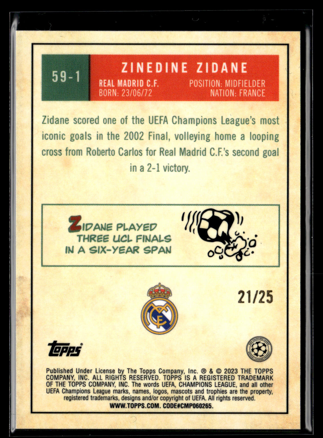 2024-25 Zinedine Zidane 21/25 Insert 1959 Topps Chrome UCC
