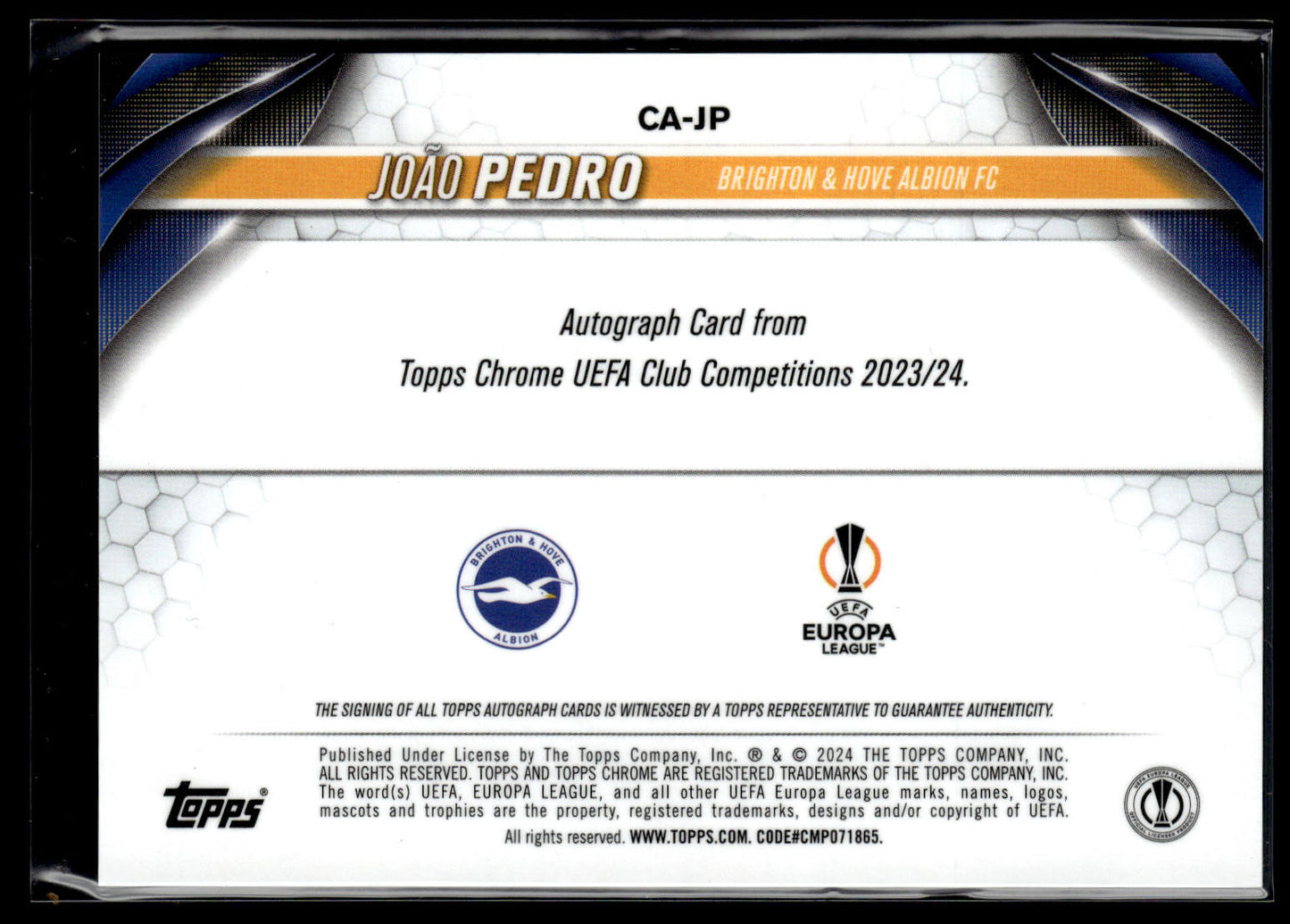 2024-25 Joao Pedro 059/299 Autographe Topps Chrome UCC