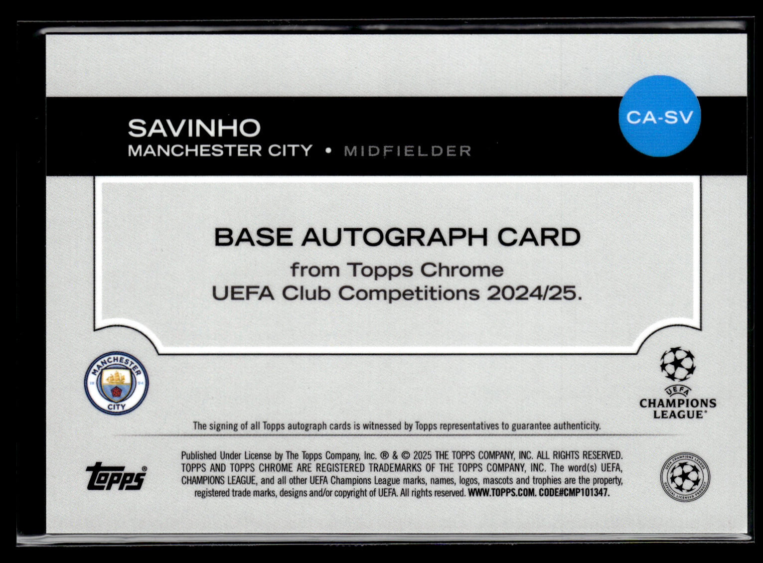 2024-25 Savinho 19/50 Autographe Topps Chrome logofractor UCC