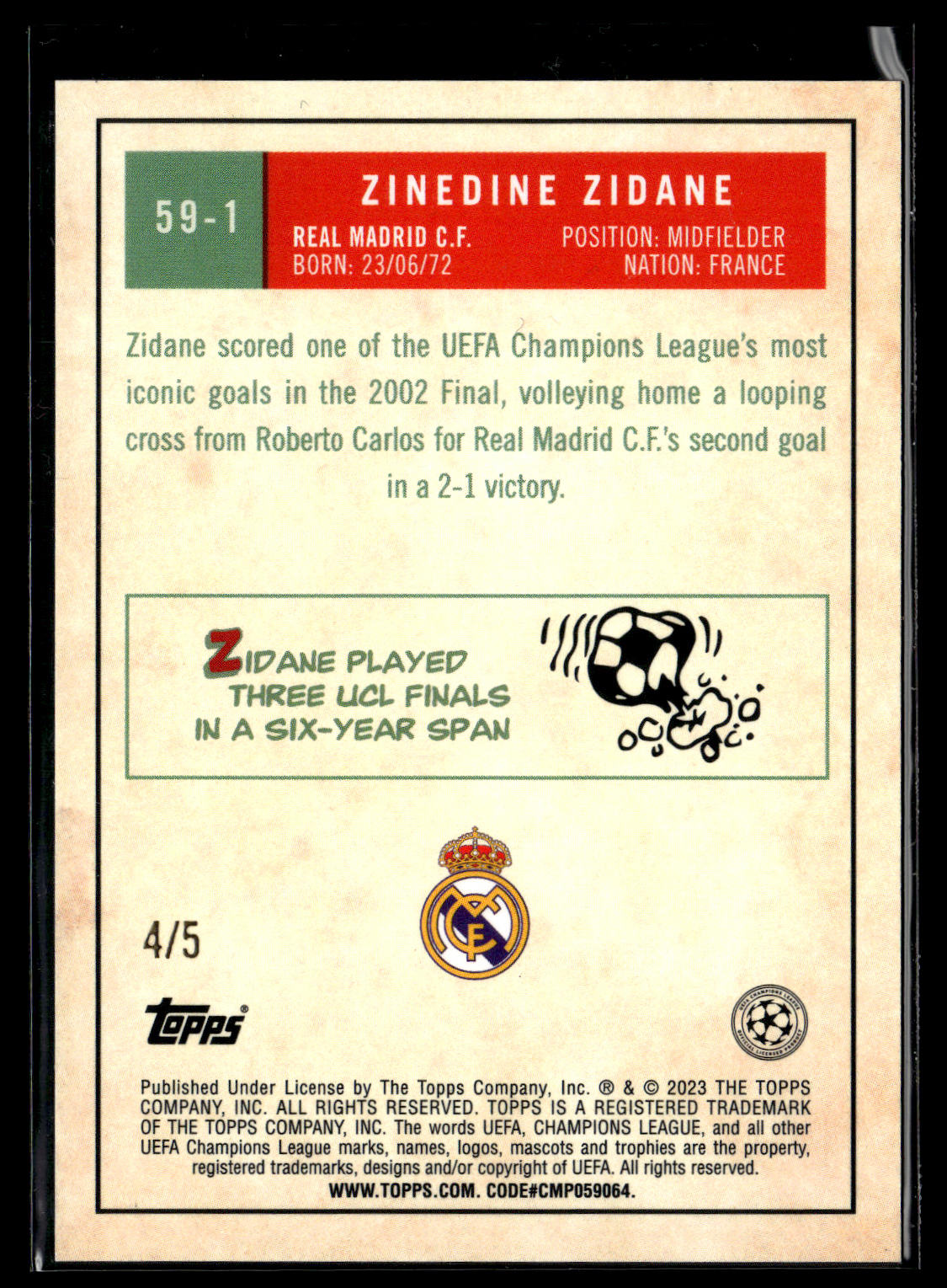 2023-24 Zinedine Zidane 4/5 1959 Topps Chrome UCC