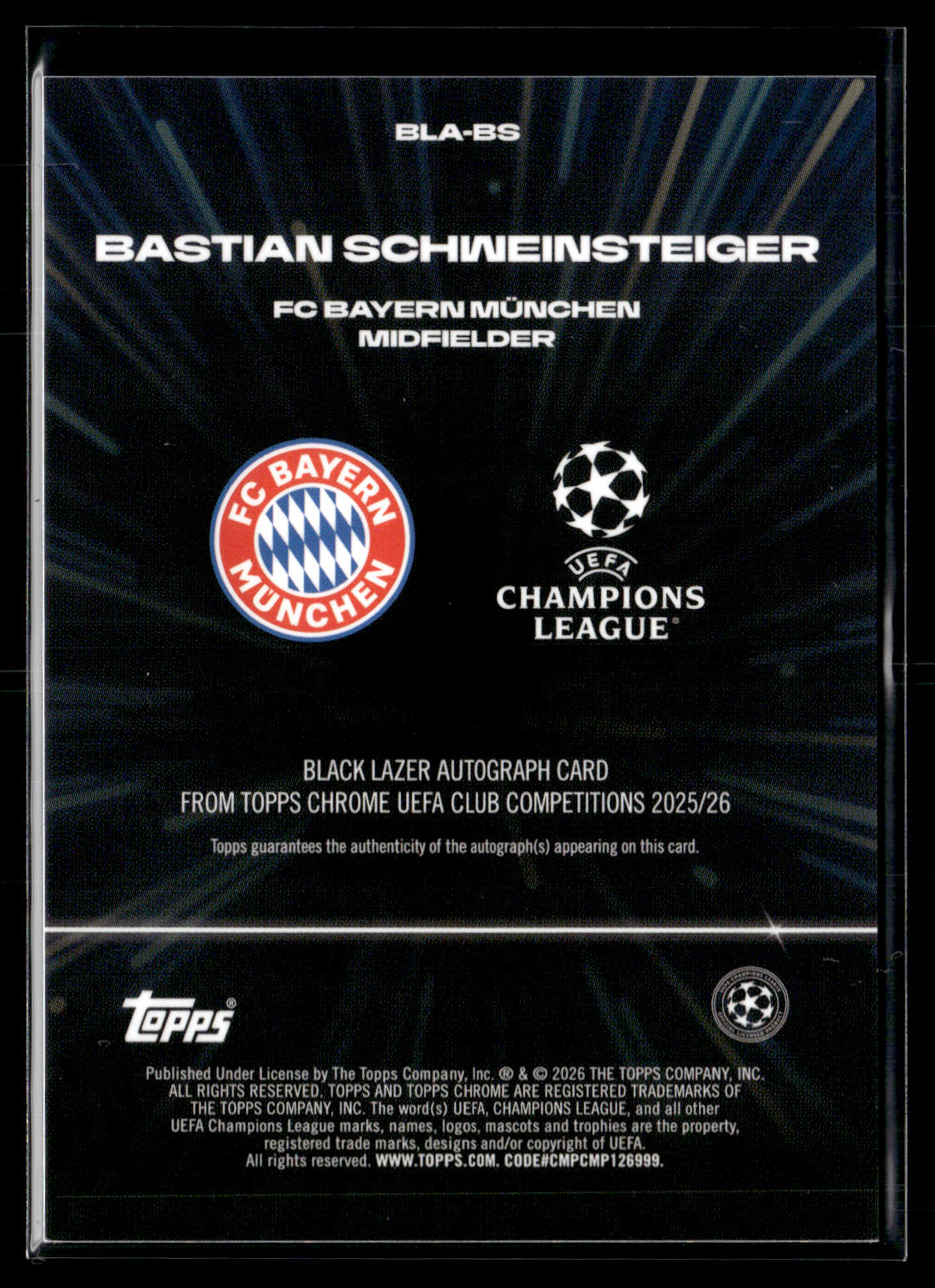 2025-26 Topps Chrome UCC Bastian Schweinsteiger Black Lazer Auto