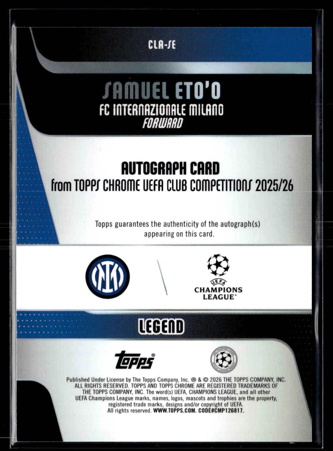 2025-26 Topps Chrome UCC Samuel Eto'o Chrome Legends Autographs